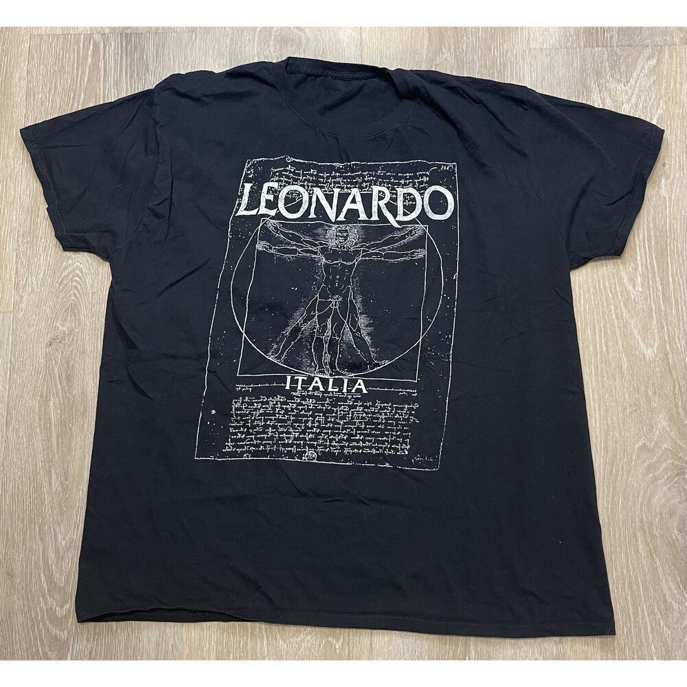 Mens Black Leonardo Italia Front Graphic Print Crew Neck Short Sleeve T-Shirt